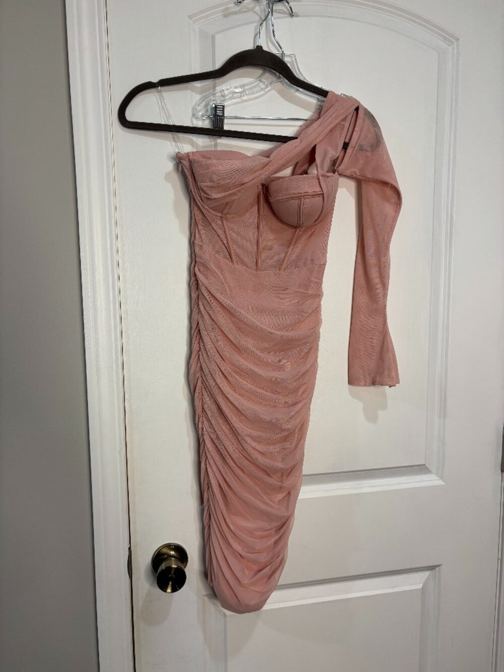 Oh Polly Blush Pink Corset Bodycon Ruched Dress Size 2